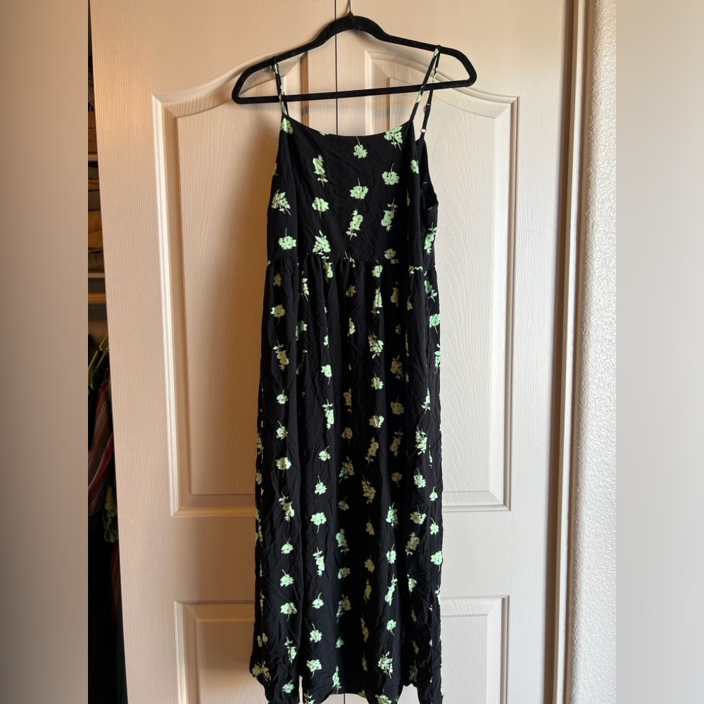 Wild Fable Black Dress with Green Floral Print - Size L